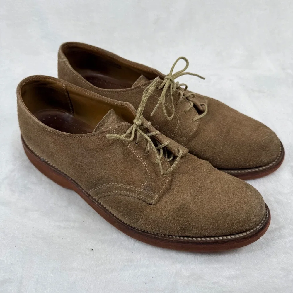 LL Bean Mens Suede Buck Oxfords Tan Brown Red Brick Sole Made‎ in USA 9.5